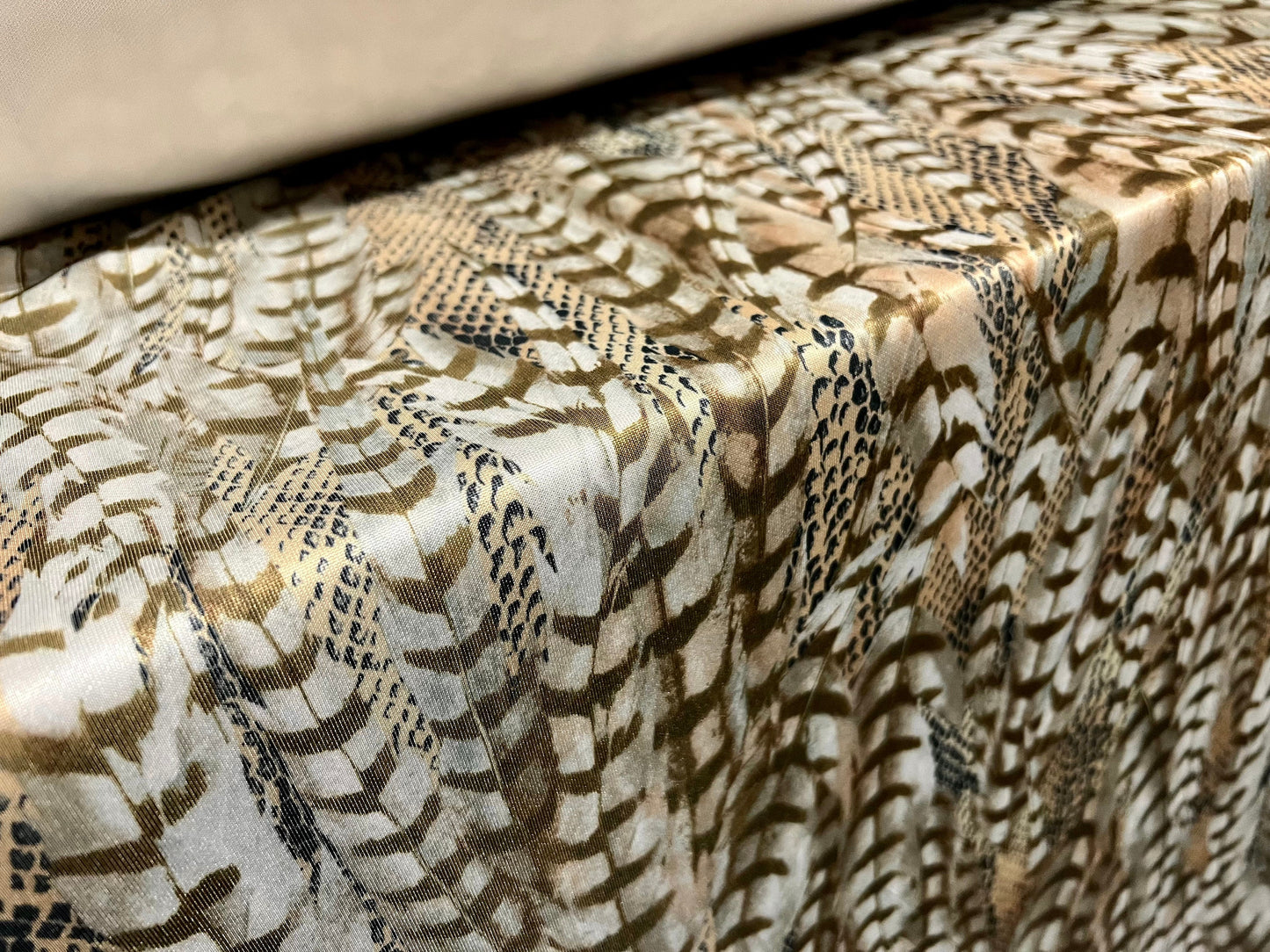 Scuba fabric stretch spandex neoprene style double jersey, per metre - feathers print - sage & Olive green