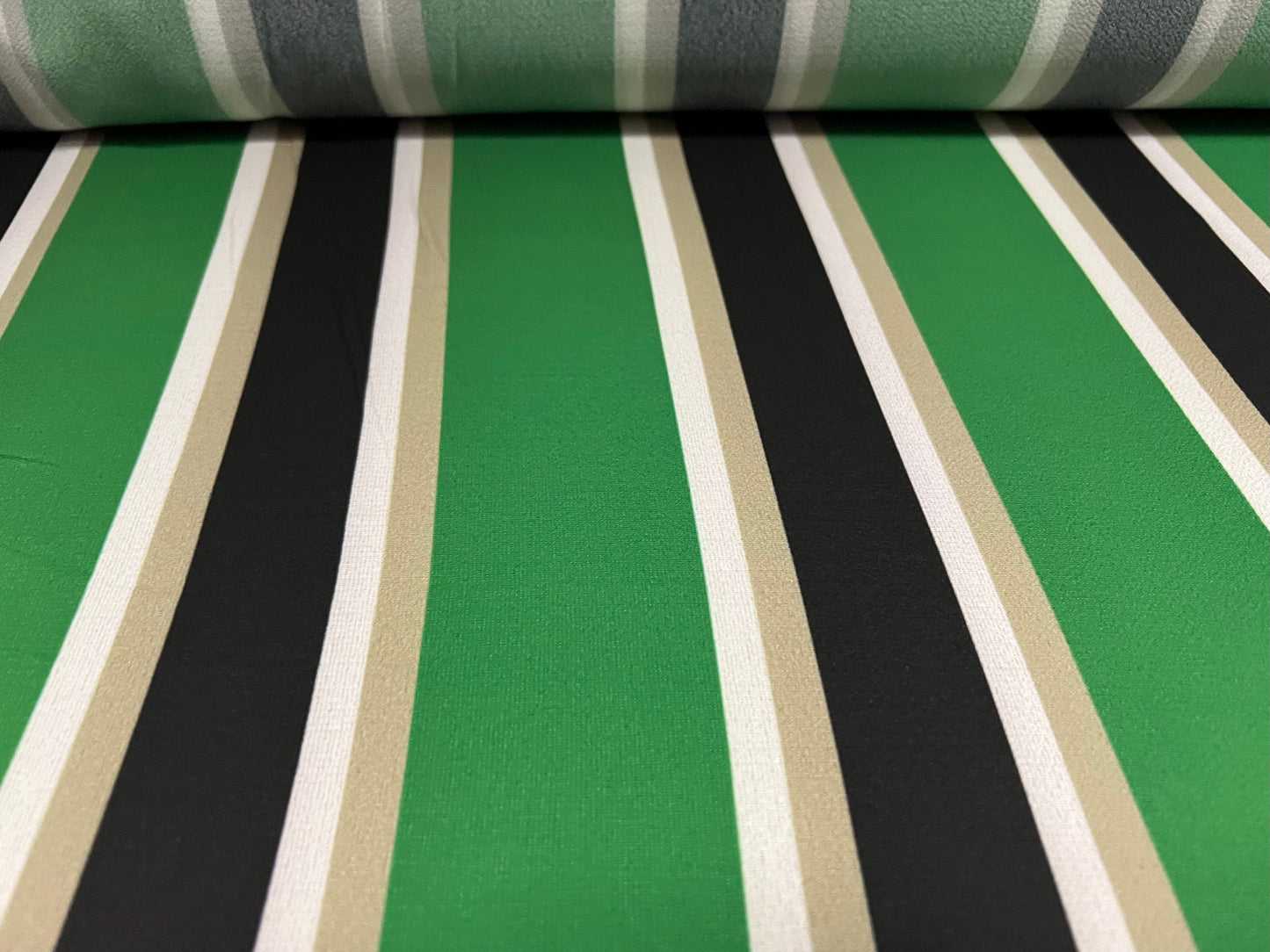 Printed georgette dress blouse fabric, per metre - printed stripe - green & black