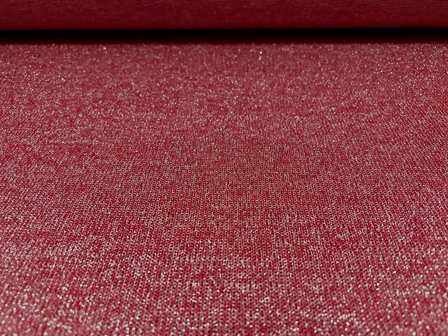 Metallic spandex knitwear jersey fabric with lurex, per metre - red & silver