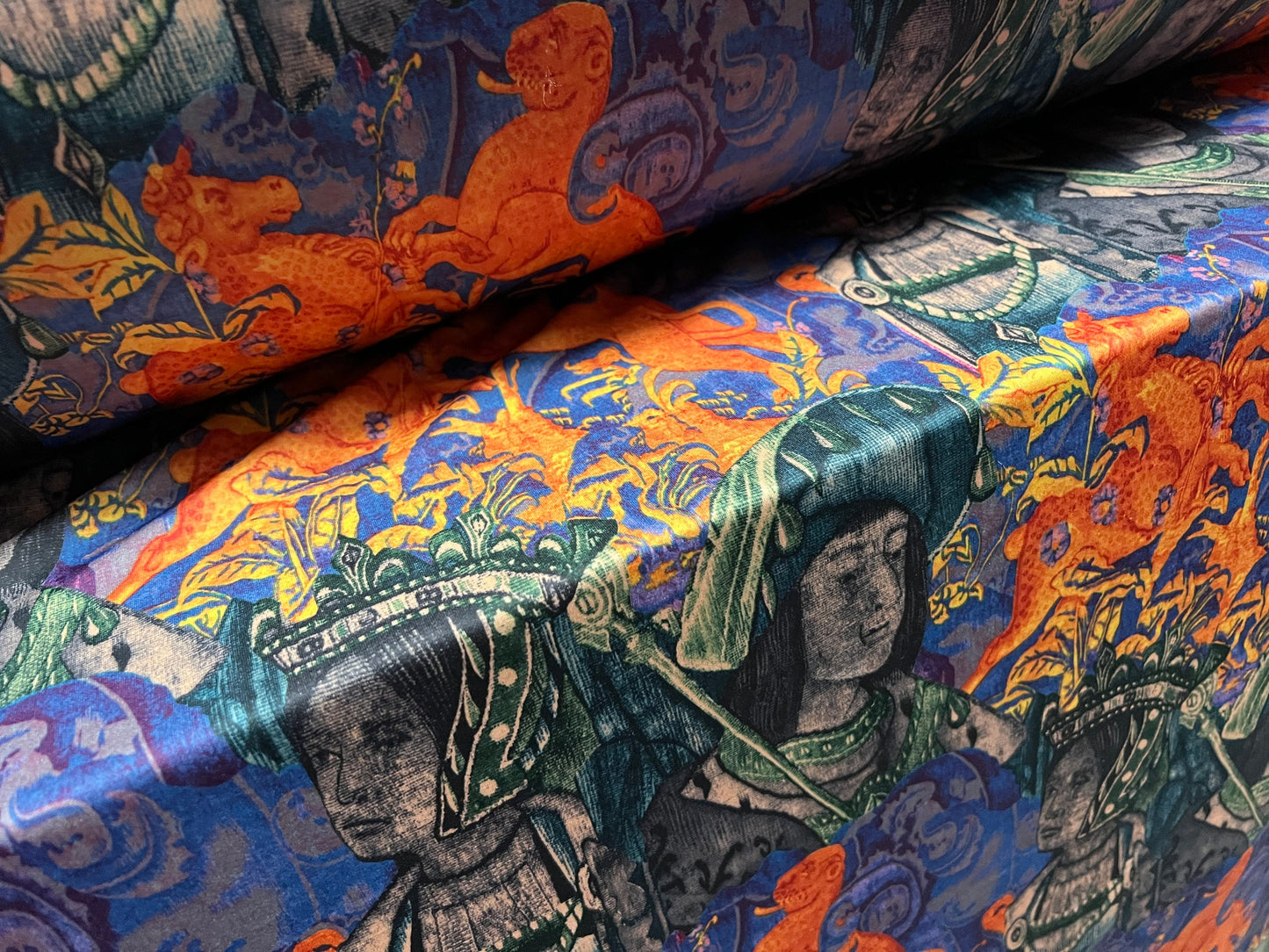 Scuba stretch spandex jersey neoprene style fabric, per metre - Henry Tudor King & Queen print