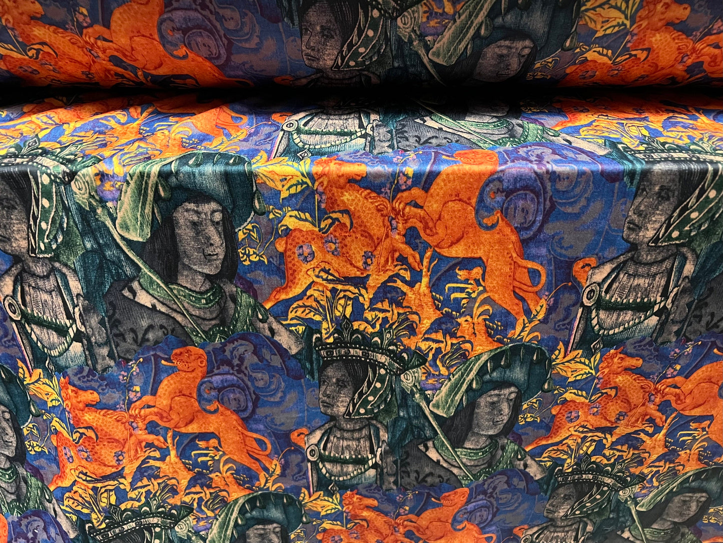 Scuba stretch spandex jersey neoprene style fabric, per metre - Henry Tudor King & Queen print
