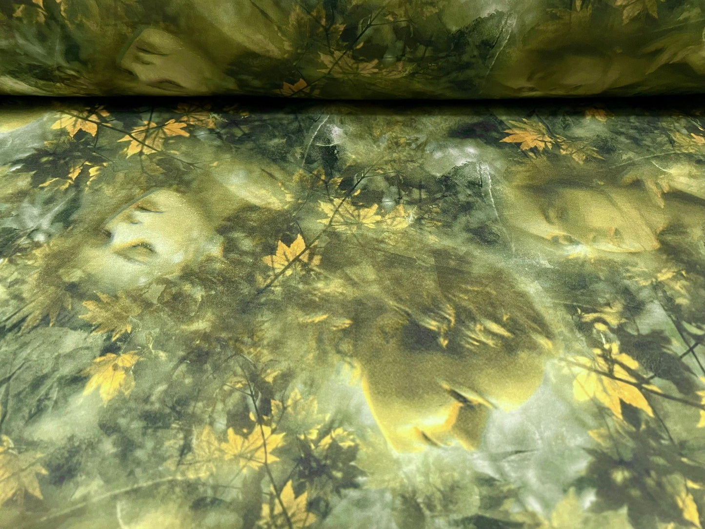 Scuba stretch spandex double jersey fabric, per metre - woodland spirit print - green
