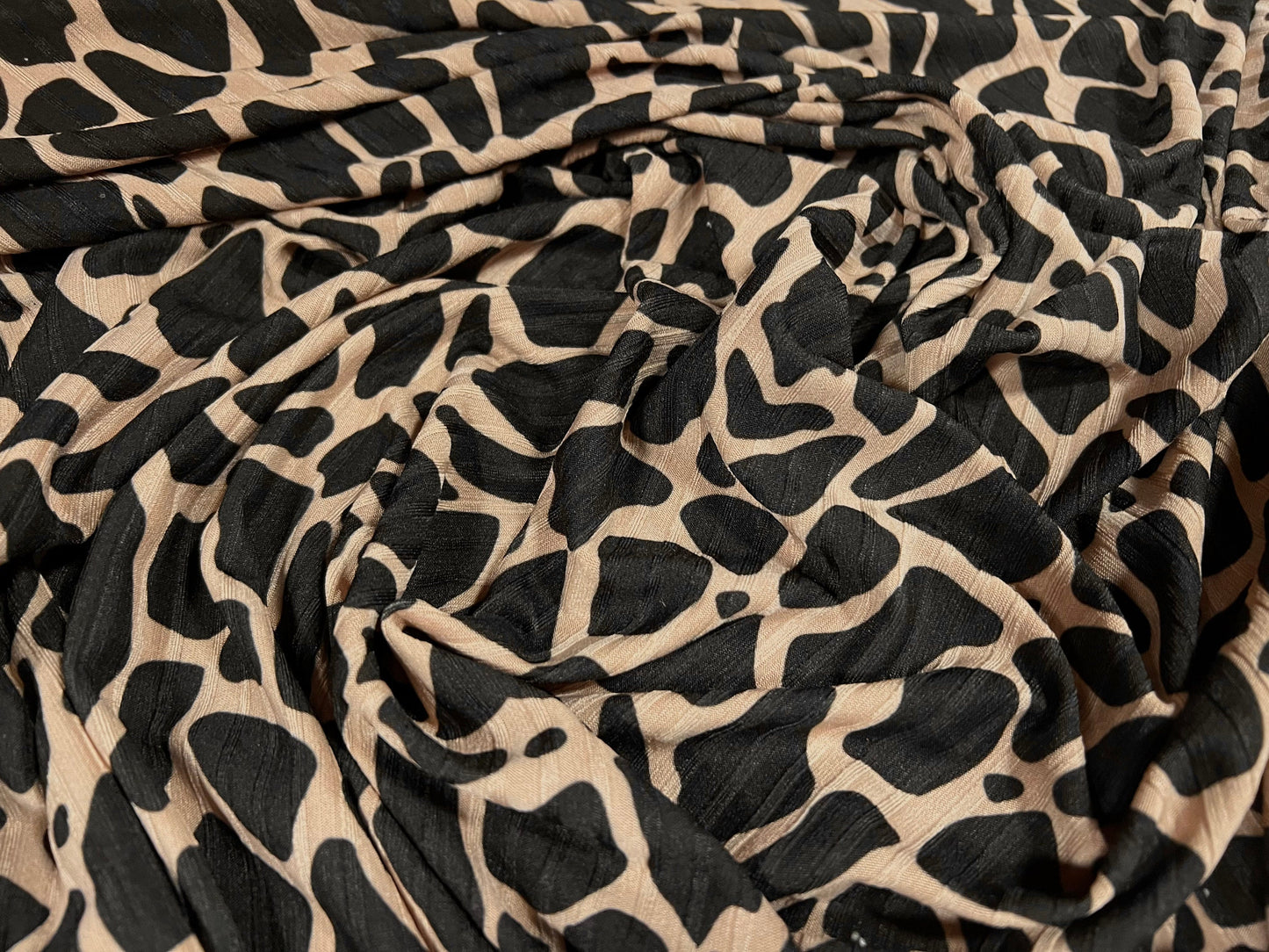 Stretch spandex rib jersey fabric, per metre - giraffe print - stone