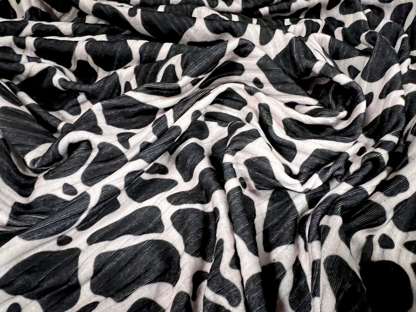 Spandex rib stretch jersey fabric, per metre - giraffe animal print - black & oyster