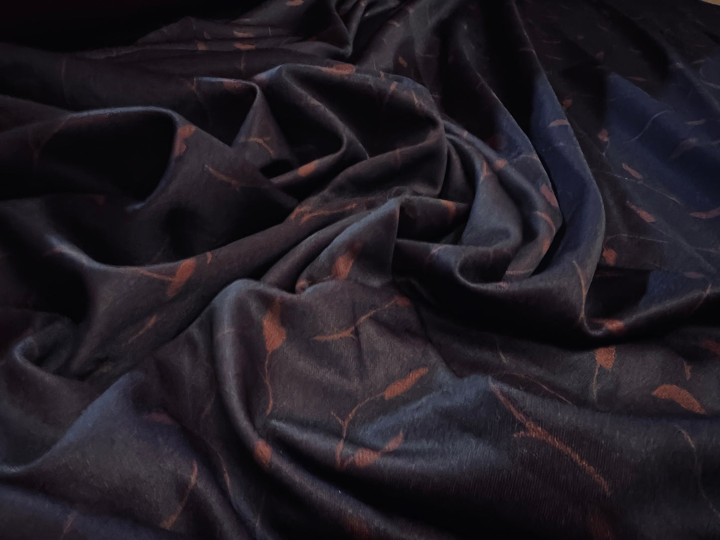 Marcella Scuba spandex Jersey Stretch Fabric, Per Metre - leaf stem print - dark aubergine