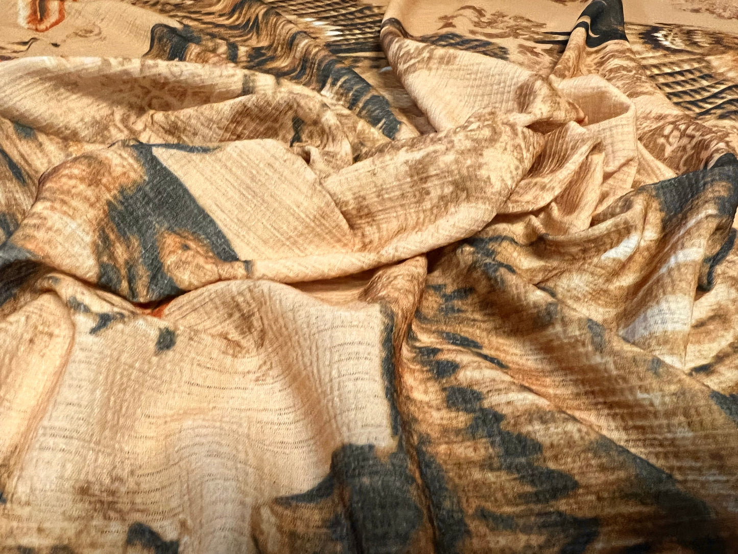 Woven Vienna crepe dress fabric with spandex, per metre - eagle birds of prey print - brown