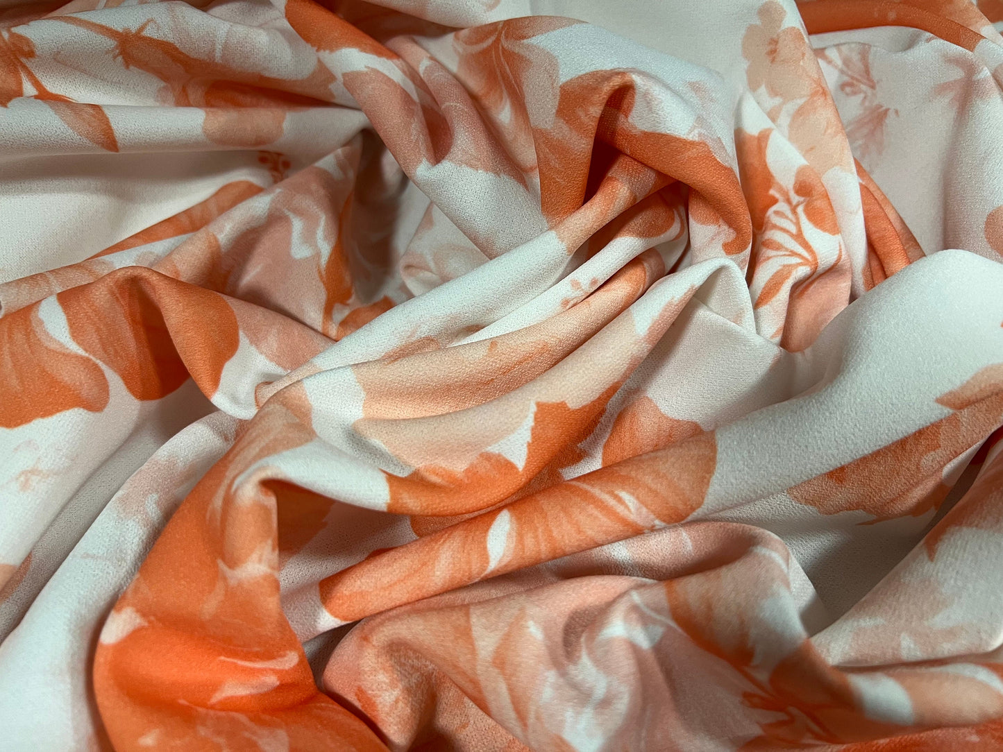 Scuba crepe fabric stretch spandex jersey, per metre - Lily flower print - orange
