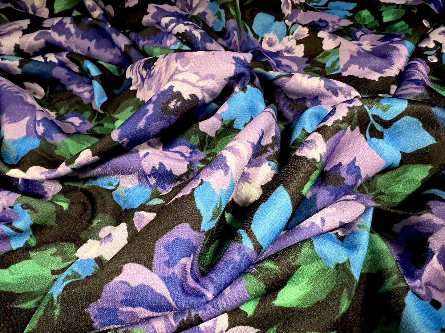Valentino crepe spandex jersey fabric - similar to scuba - per metre - flower print - purple & black