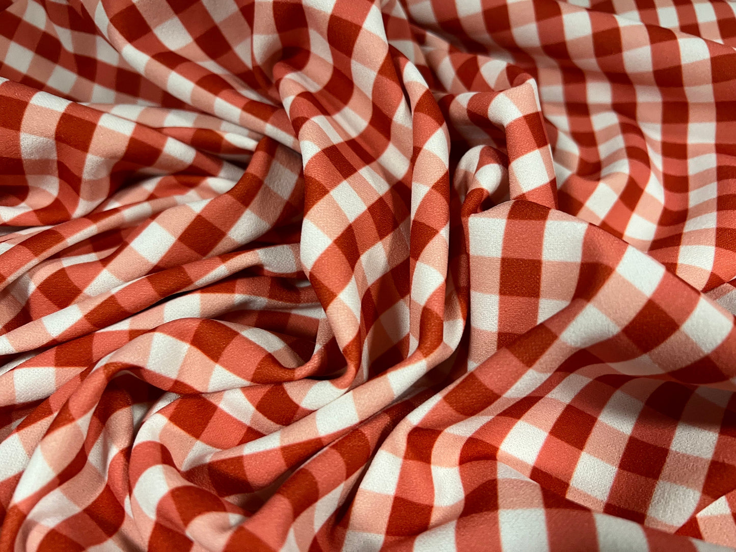 Scuba crepe fabric stretch spandex jersey, per metre - Gingham check print - red & white