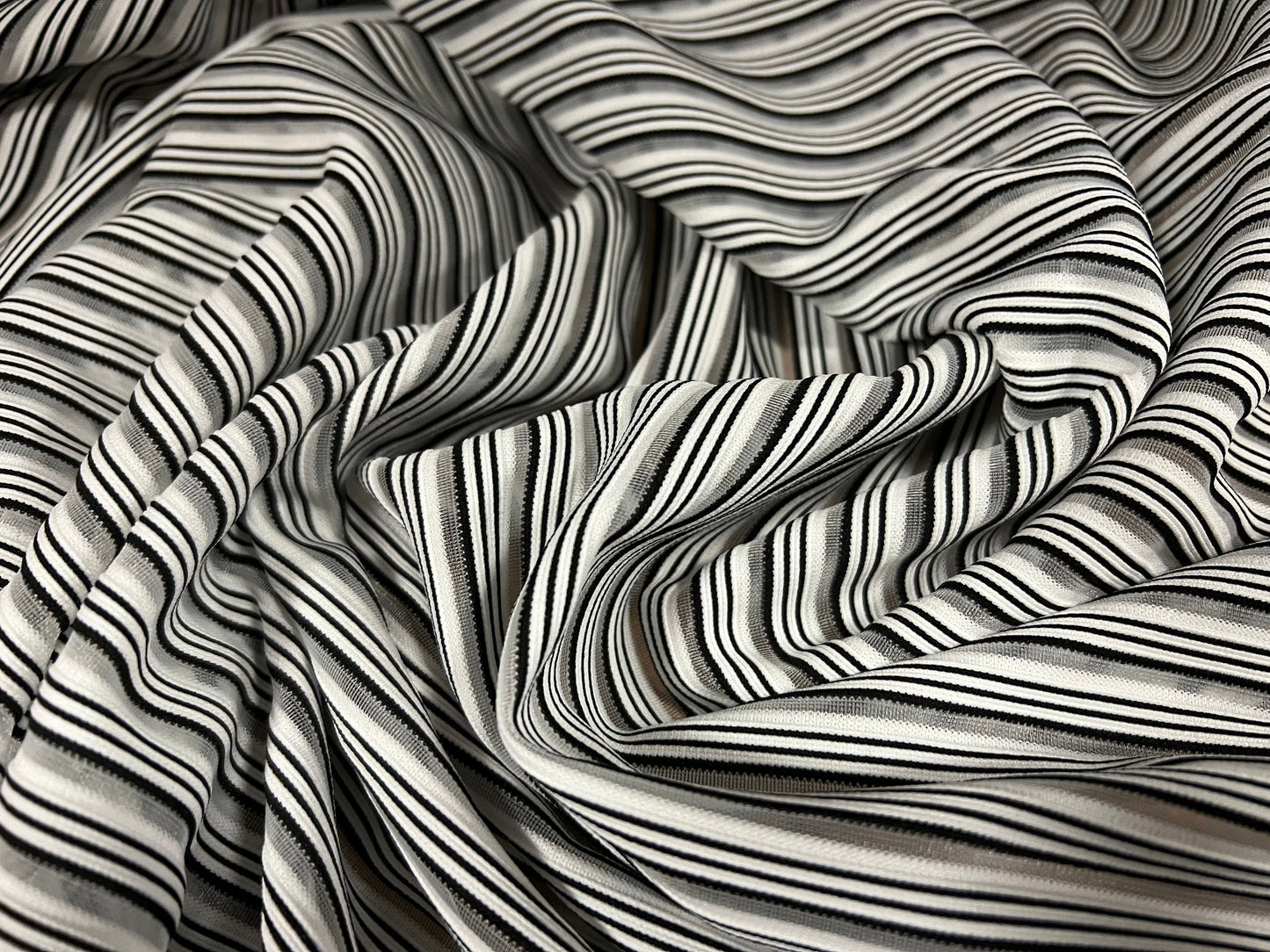 Spandex stretch rib jersey fabric, per metre - burnout stripe - black & white