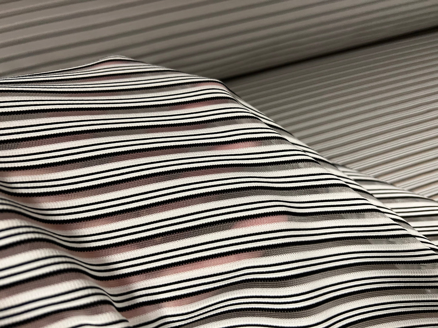 Spandex stretch rib jersey fabric, per metre - burnout stripe - black & white