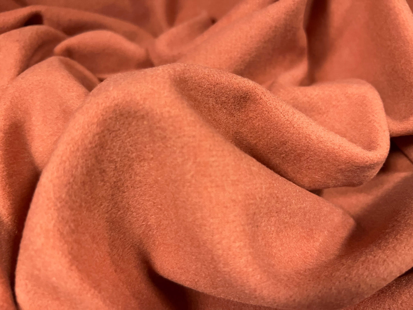 Wool blend flannel brushed coat jacket fabric, per metre - plain - light terracotta