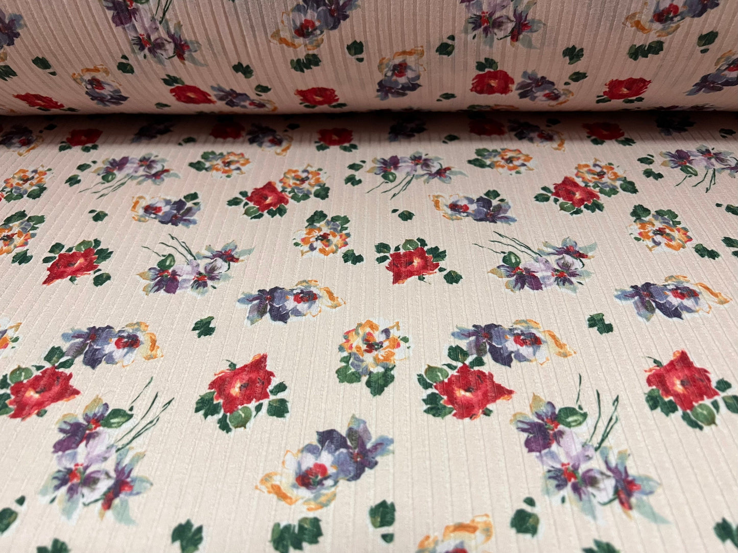 Spandex stretch rib jersey fabric, per metre - small flower print - skin tone