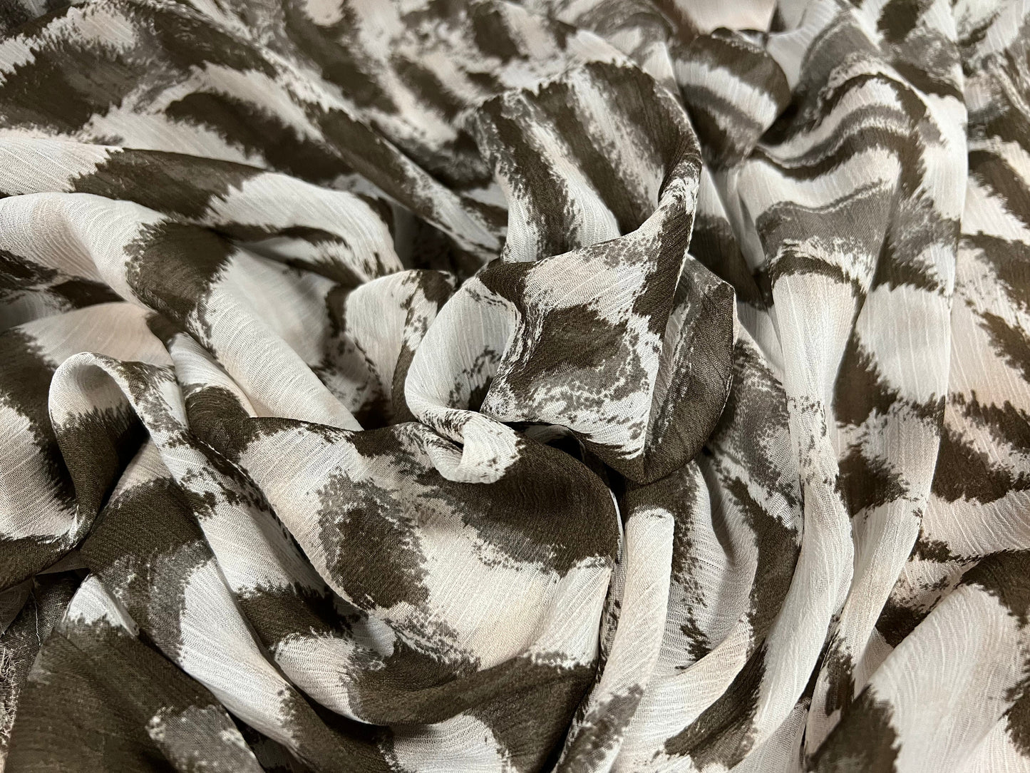 Yoryu chiffon woven dress fabric, per metre - distressed animal print - khaki nude & white