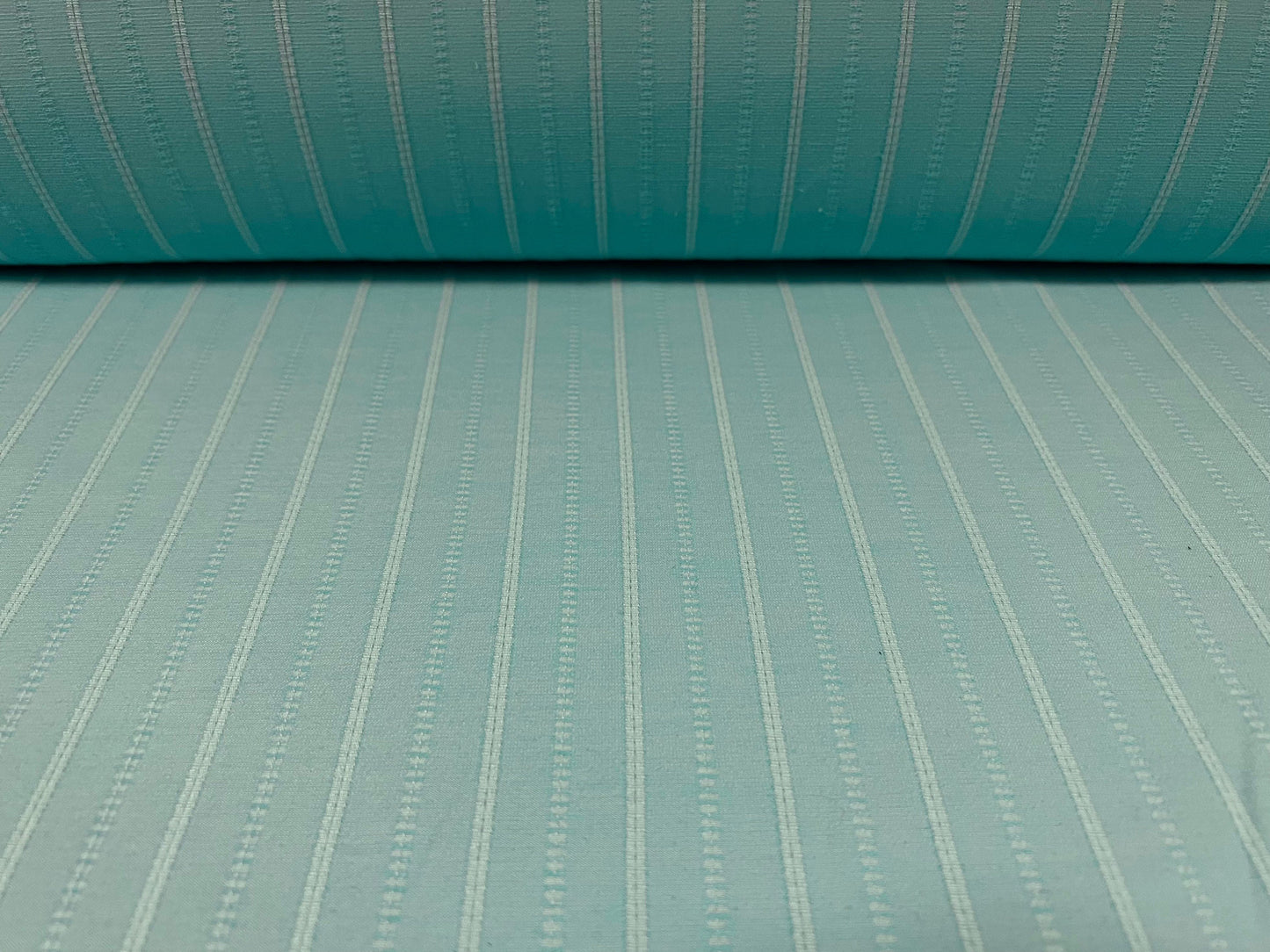 Woven stretch spandex raised pinstripe in a stripe fabric, per metre - turquoise