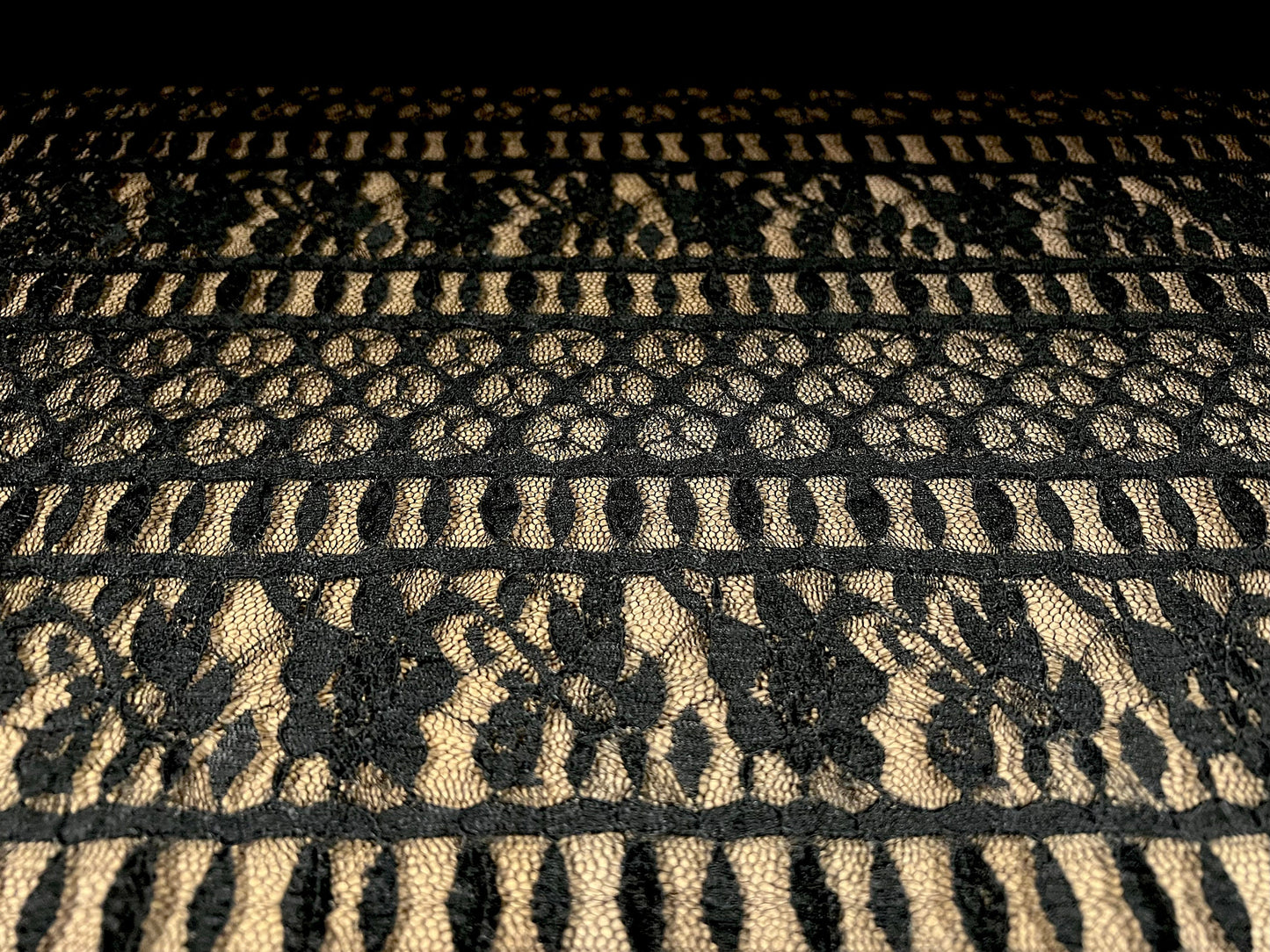 Floral blister 4 way stretch lace fabric, per metre - black