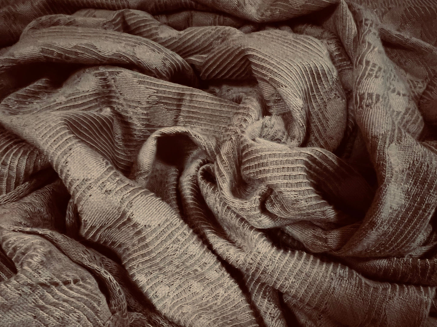 Single jersey lightweight dress fabric, per metre - floral jacquard - mid brown