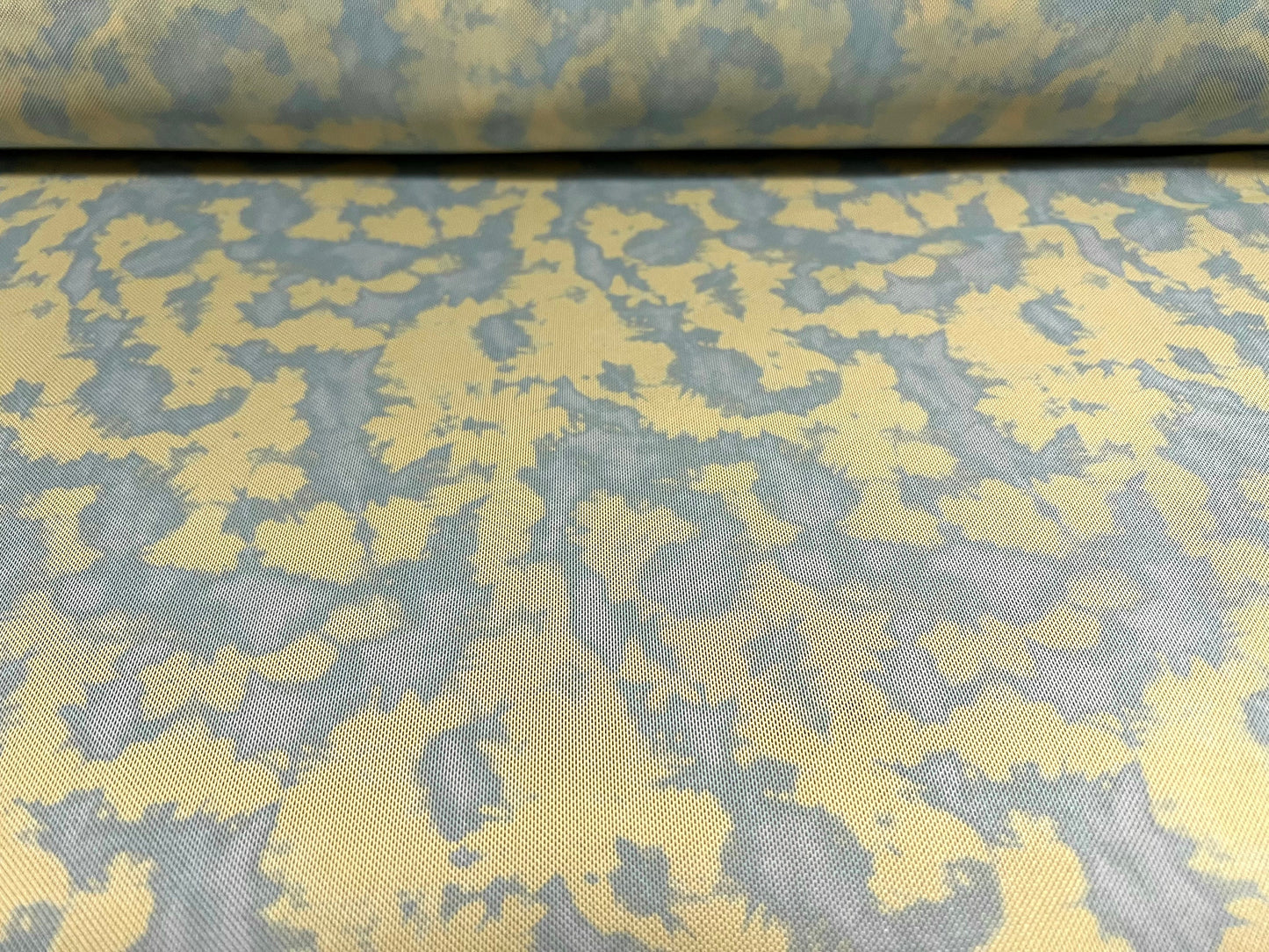 Power mesh net sheer stretch fabric, per metre - abstract print - turquoise & lemon