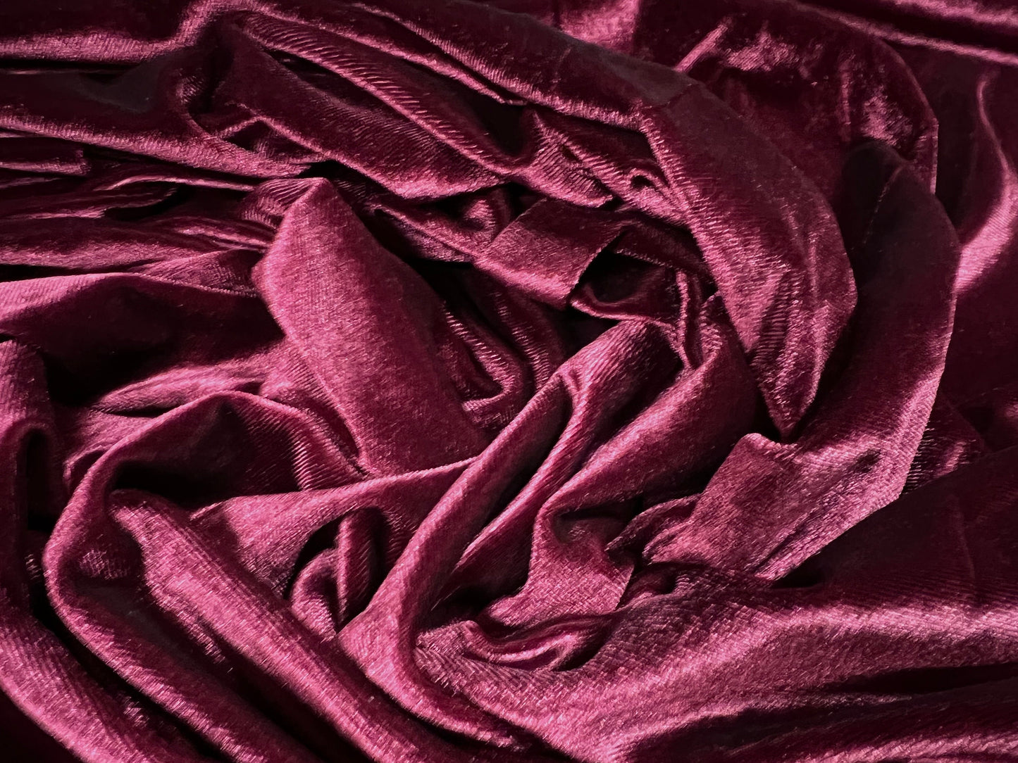 Spandex velvet velour stretch fabric, per metre - plain - wine