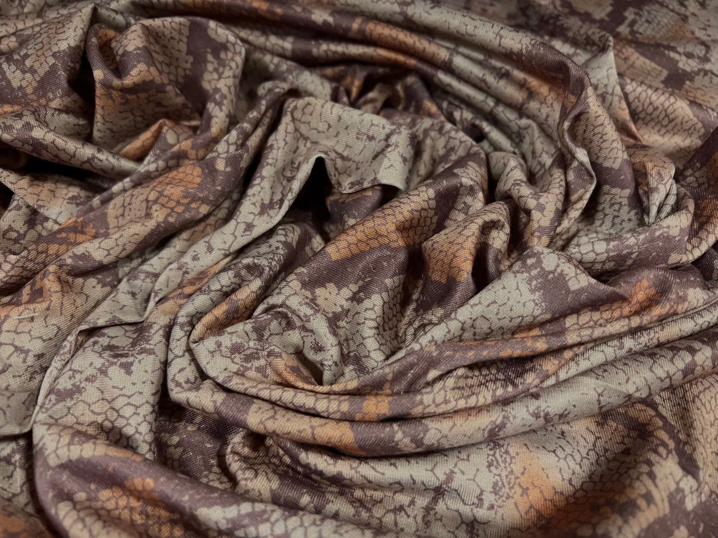 Soft handle single jersey fabric, per metre - snakeskin animal print - mauve