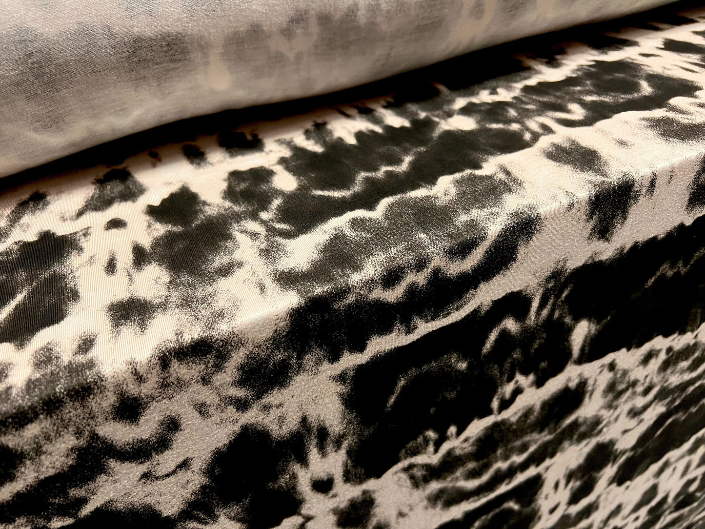 Viscose spandex stretch single jersey fabric, per metre - Moody tie dye print - grey & cream