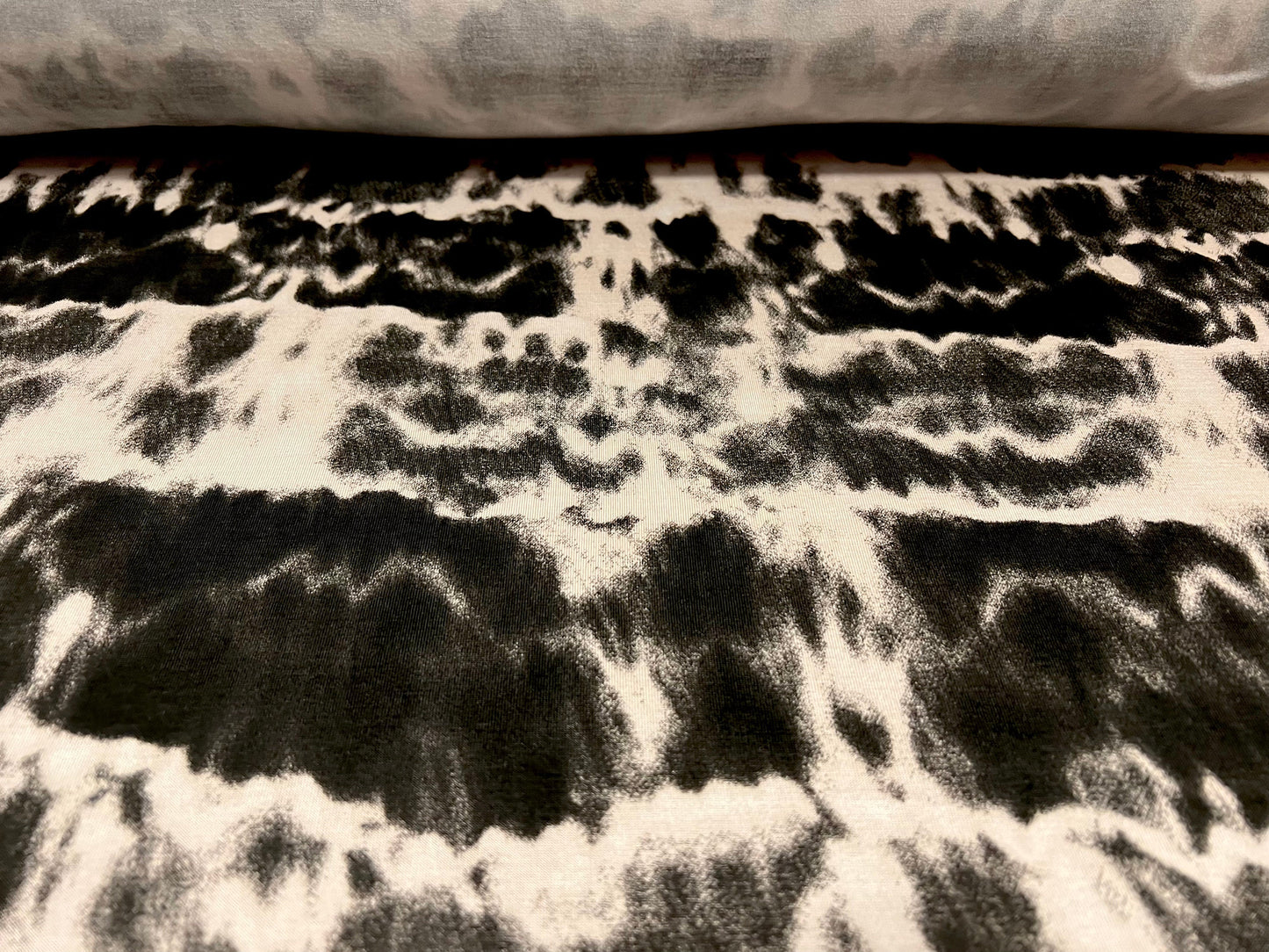 Viscose spandex stretch single jersey fabric, per metre - Moody tie dye print - grey & cream