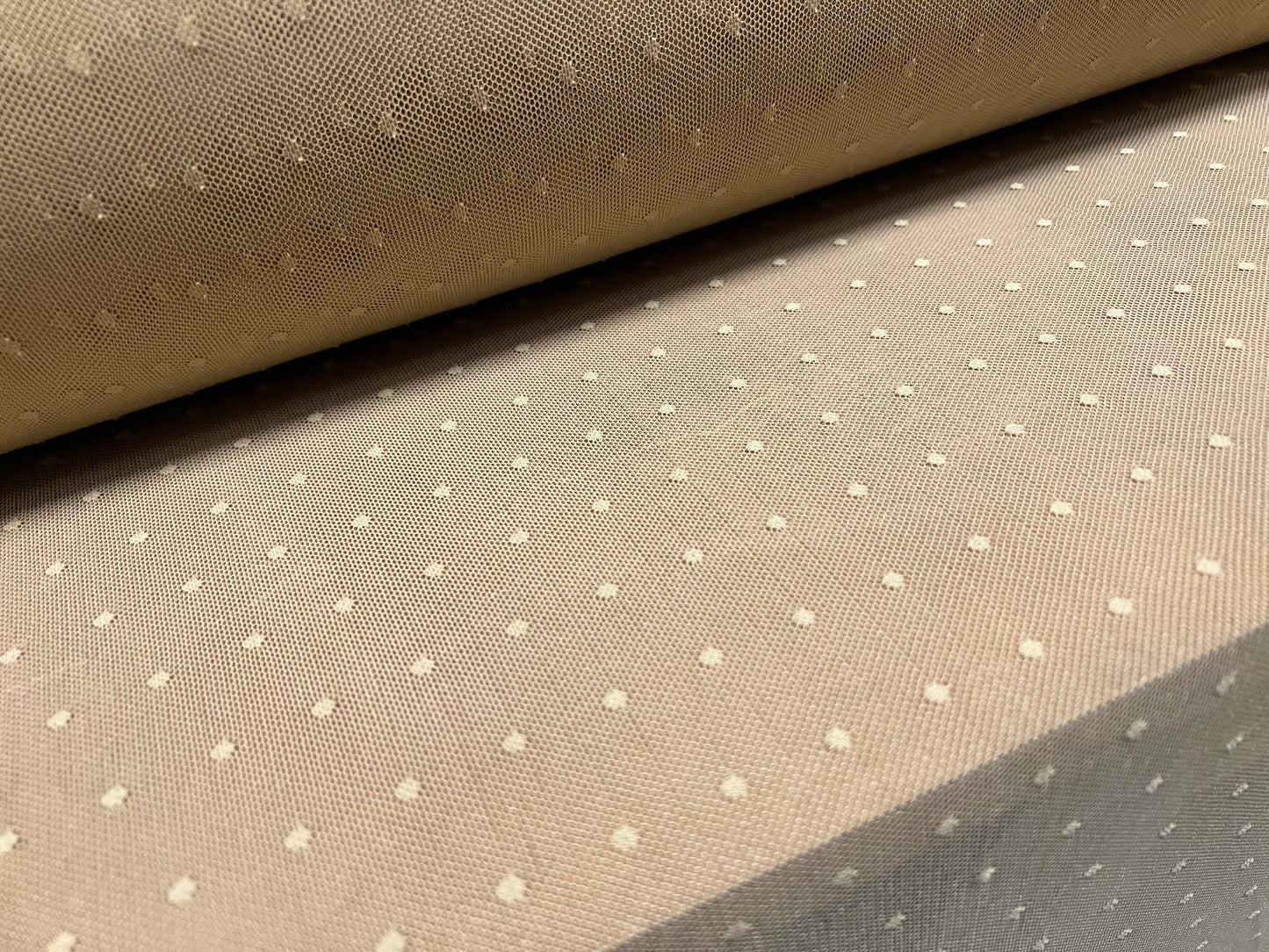Power mesh net stretch fabric, per metre - Dobby spot jacquard - light brown