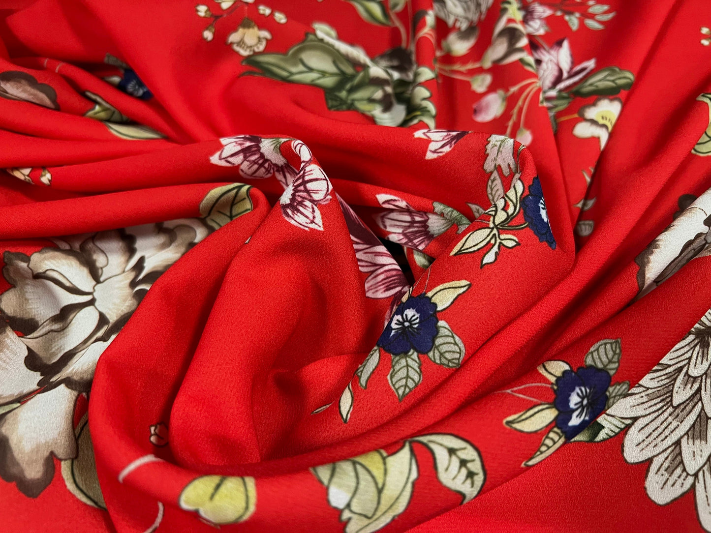 Georgette woven dress blouse fabric, per metre - flower print - red