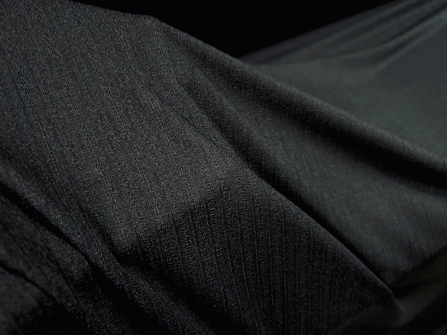 Lightweight stretch spandex jacquard single jersey fabric, per metre - pointelle stripe - black