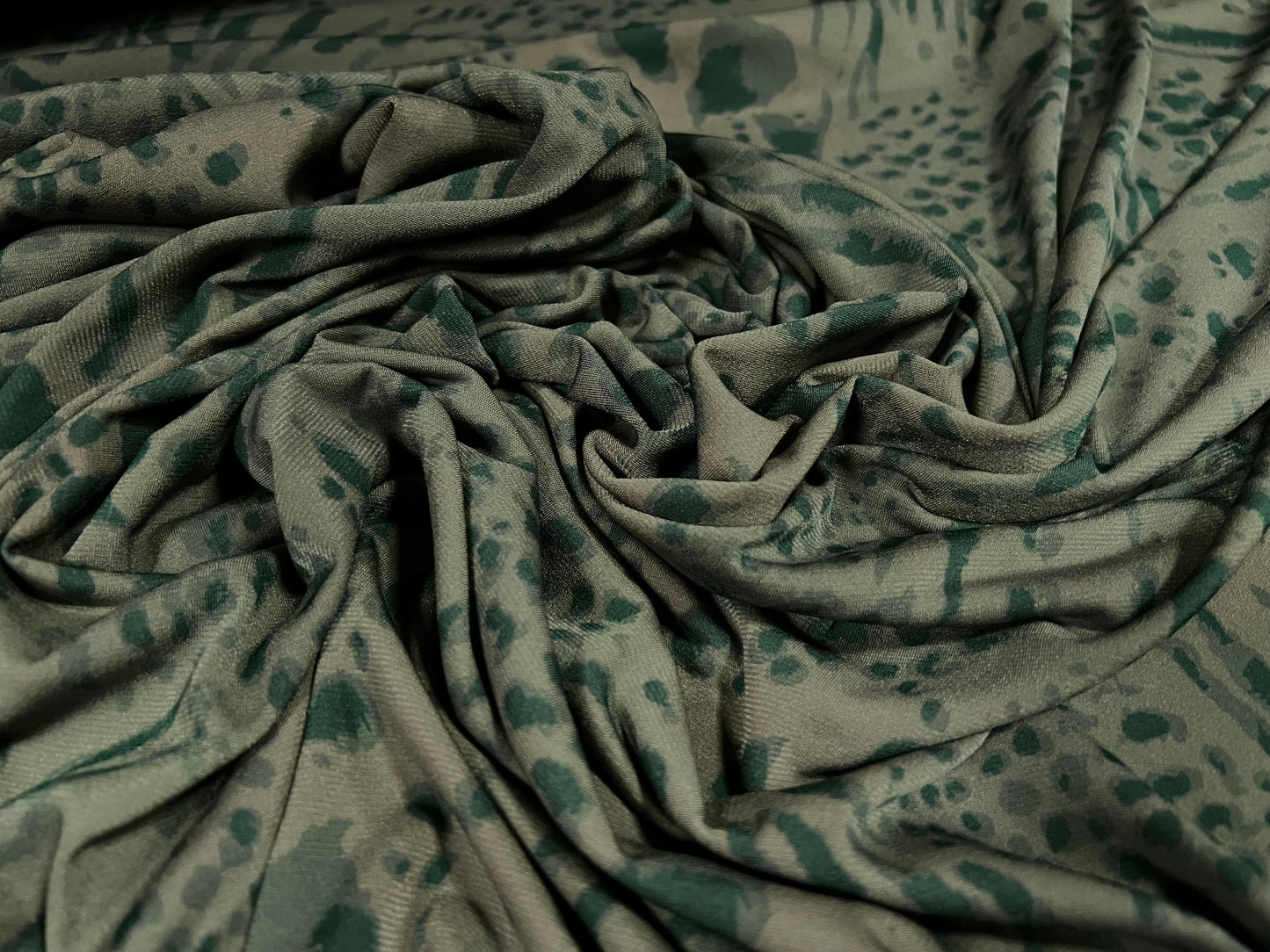 Printed ITY spandex stretch Jersey fabric, per metre - distressed leopardskin print - khaki