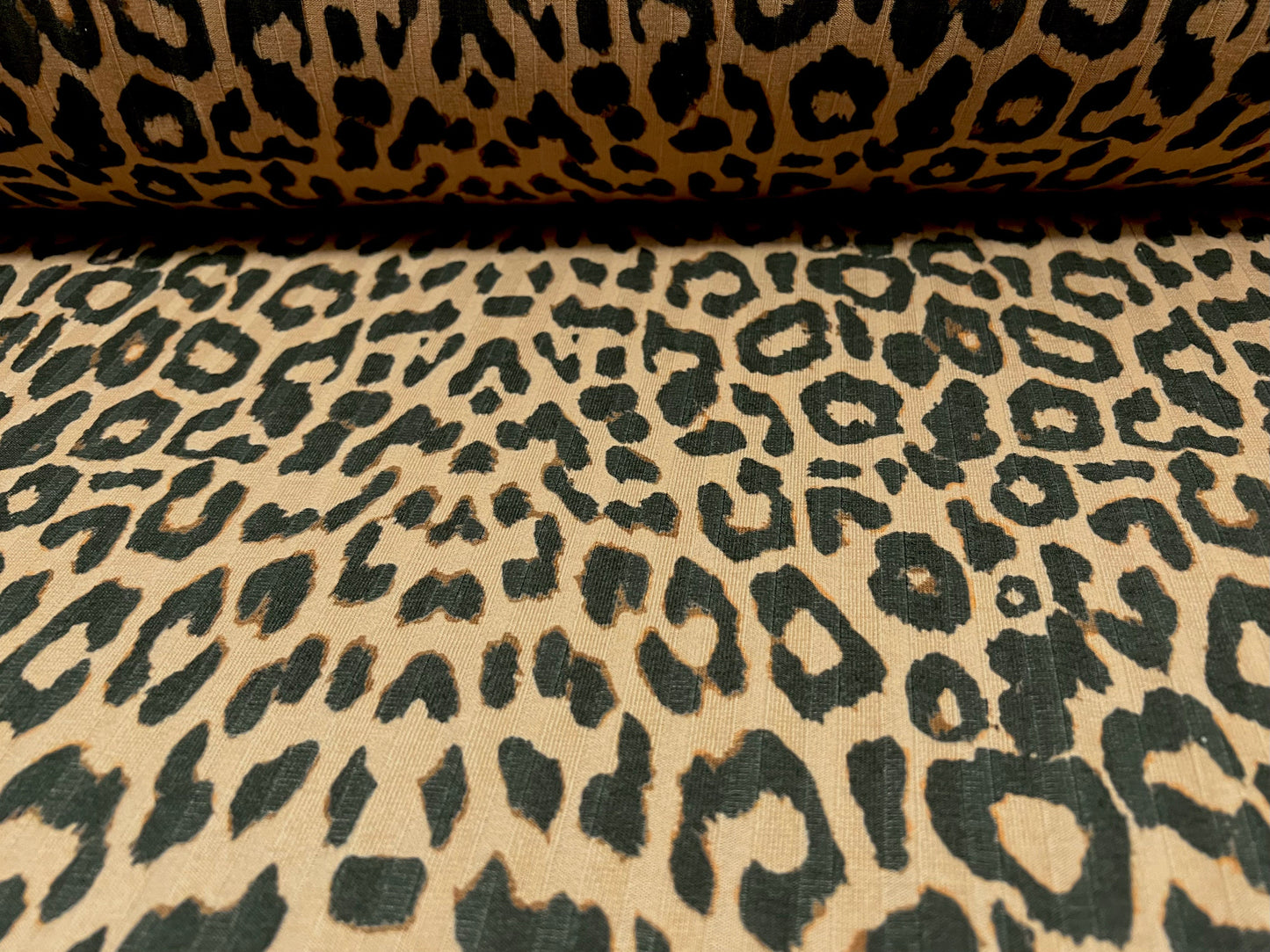 Spandex stretch rib jersey fabric, per metre - cheetah animal print - light brown
