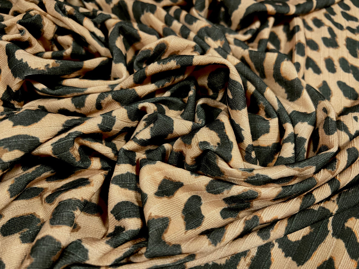 Spandex stretch rib jersey fabric, per metre - cheetah animal print - light brown