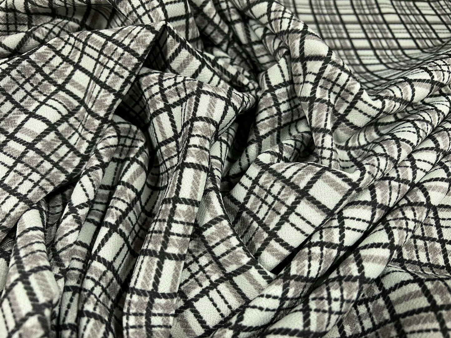 Crepe jersey fabric, per metre - grey green check print