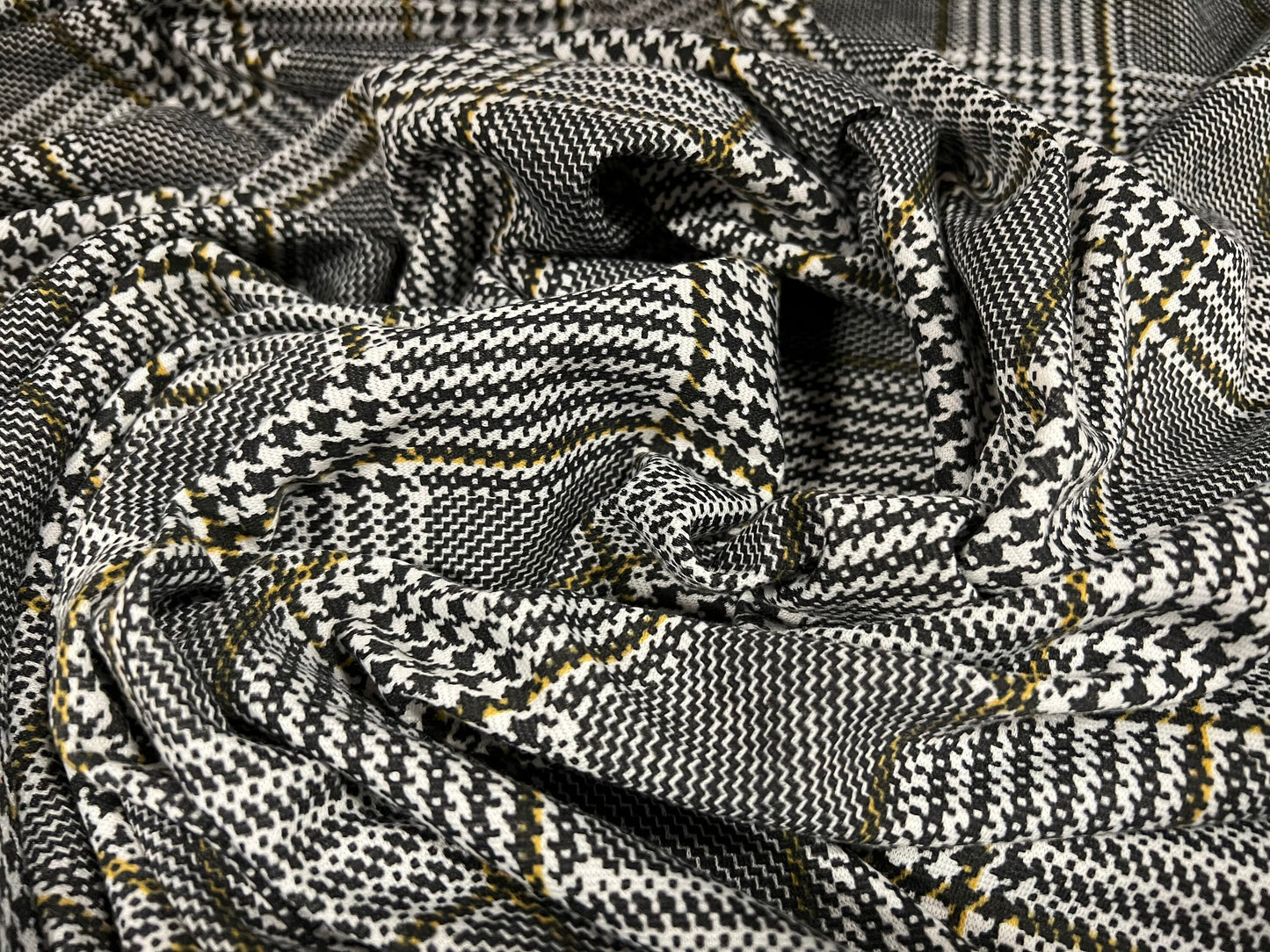 Double jersey knit jersey fabric, per metre - dogtooth check - grey & mustard