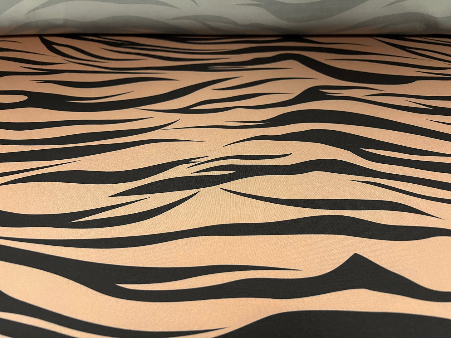 Stretch spandex crepe jersey fabric, per metre - Stylised zebra print - lazy brown