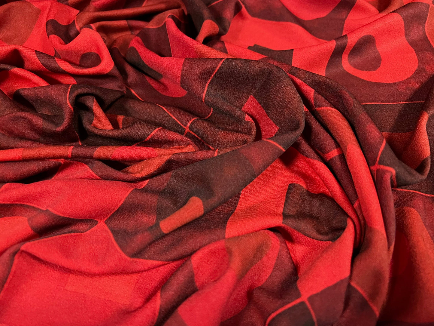 Valentino crepe spandex jersey fabric - similar to scuba - per metre - geometric squares print - red