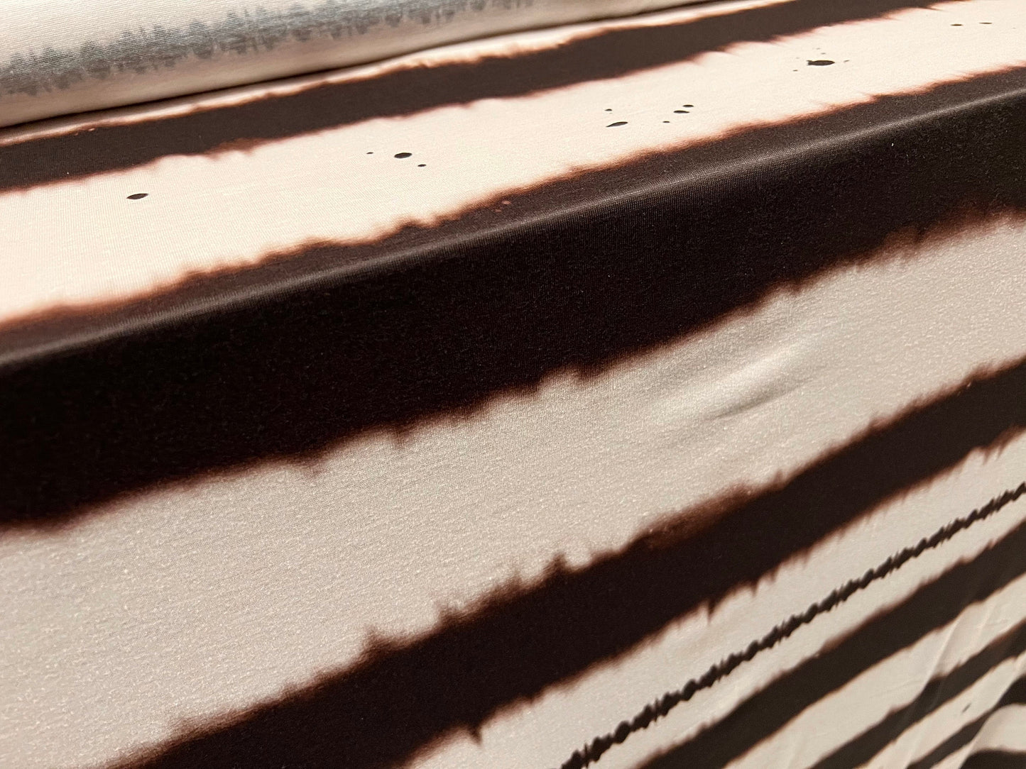 Soft handle single jersey dress fabric, per metre - Tie dye paint splatter print - cream & brown