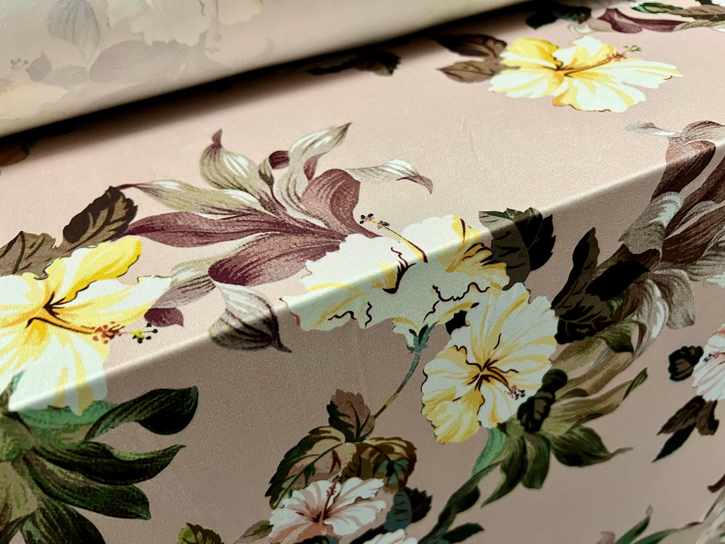 Soft touch stretch spandex single jersey fabric, per metre - flower print - nude