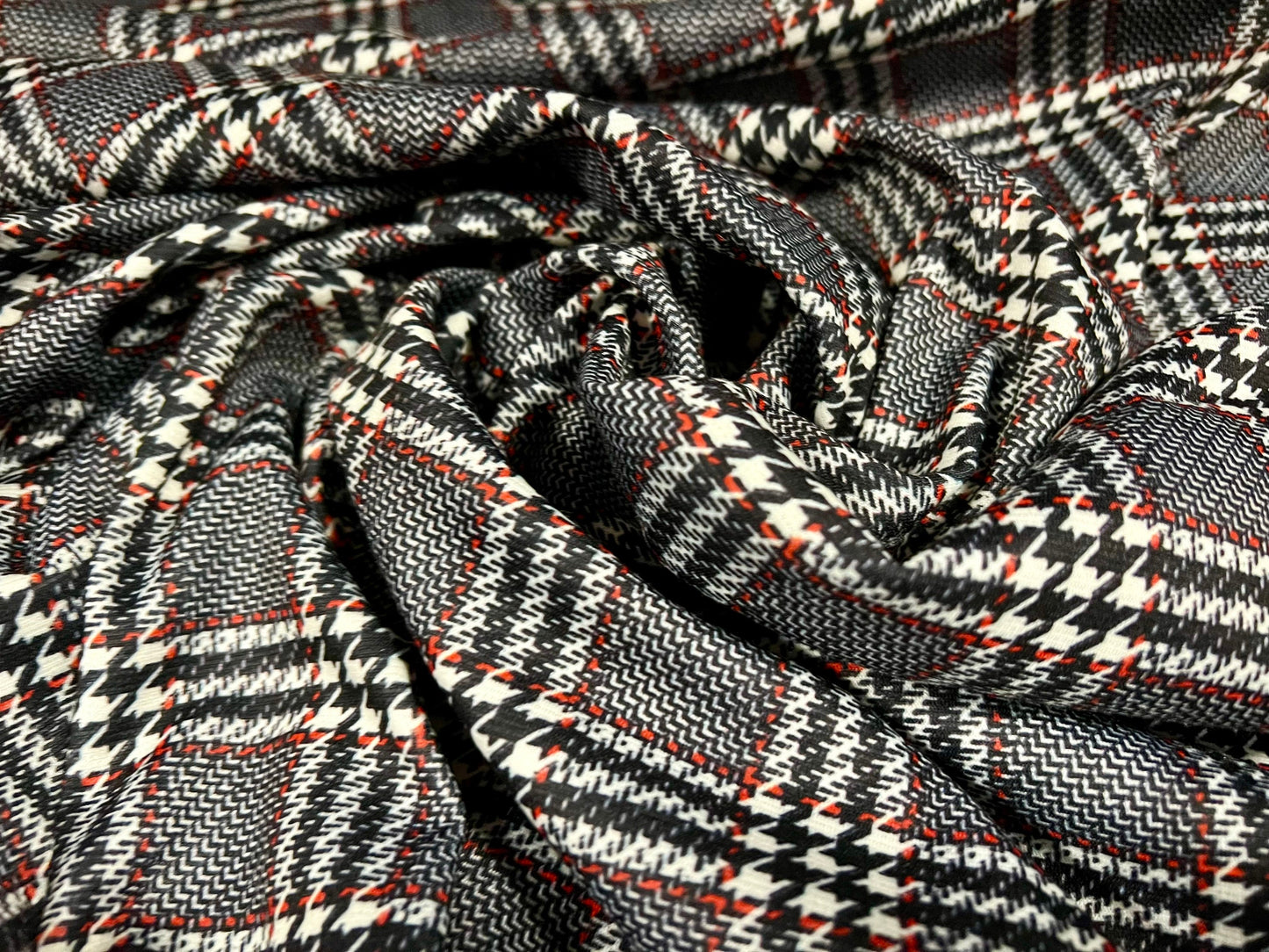 Ponte Roma double jersey stretch knit dress fabric, 60 cm - check print - navy red & white