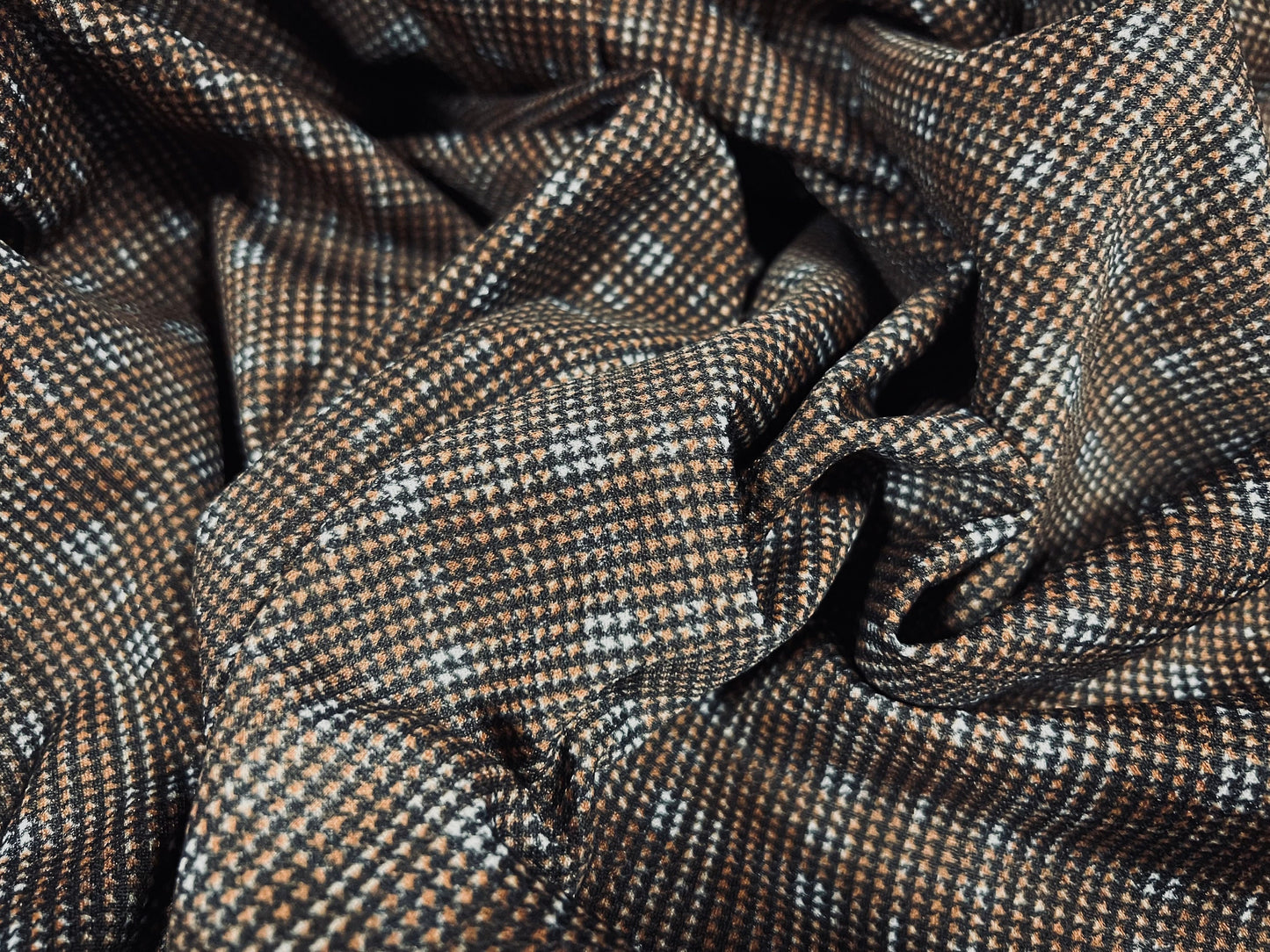 Crepe jersey fabric, per metre - Check design - brown & grey