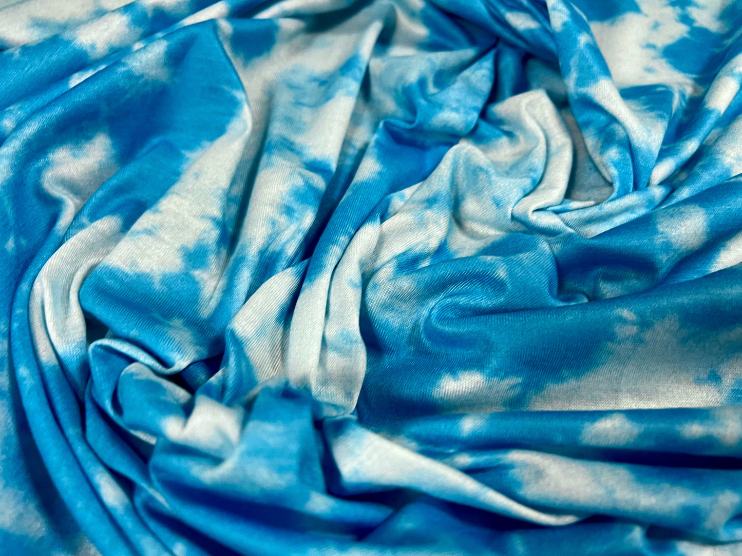 Soft handle single jersey fabric, per metre - tie dye print - blue