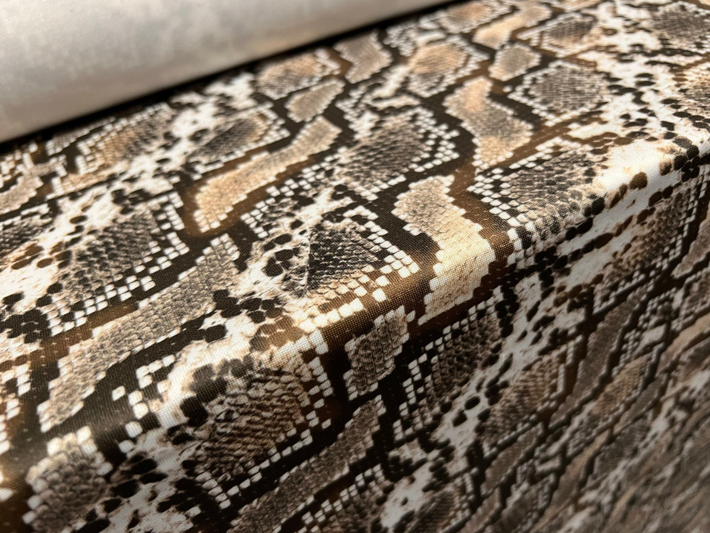 Scuba stretch spandex jersey neoprene style fabric, per metre - snakeskin bias print - Olive & beige