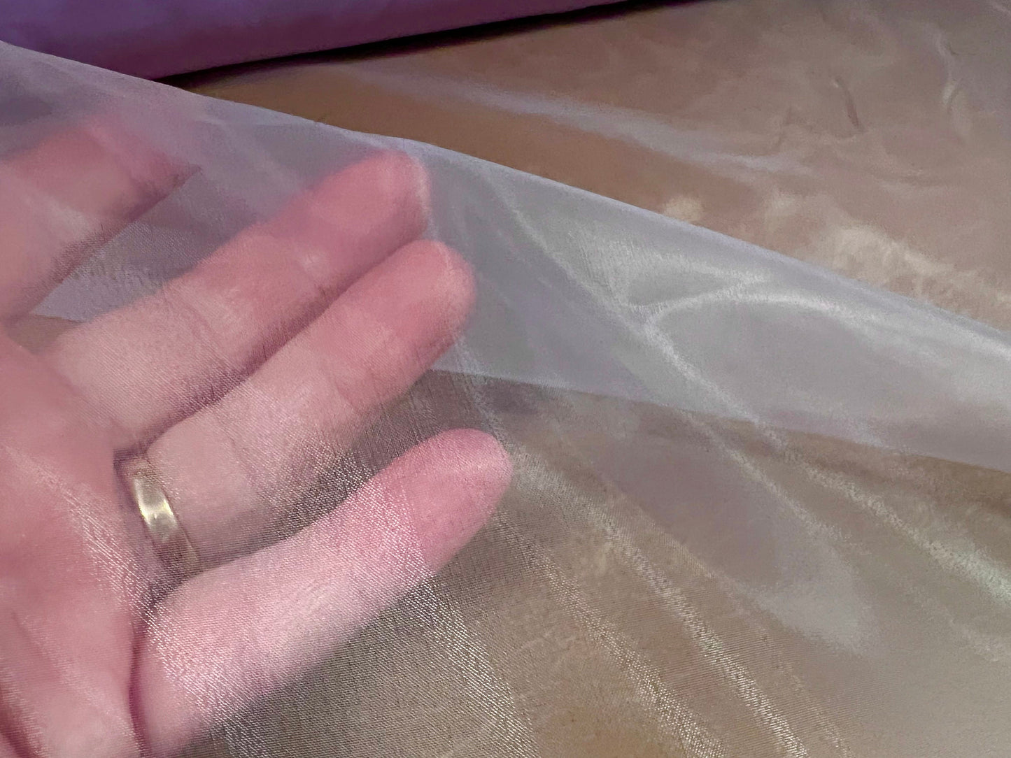 Crystal organza lightweight woven shimmer fabric, per metre - plain - lilac