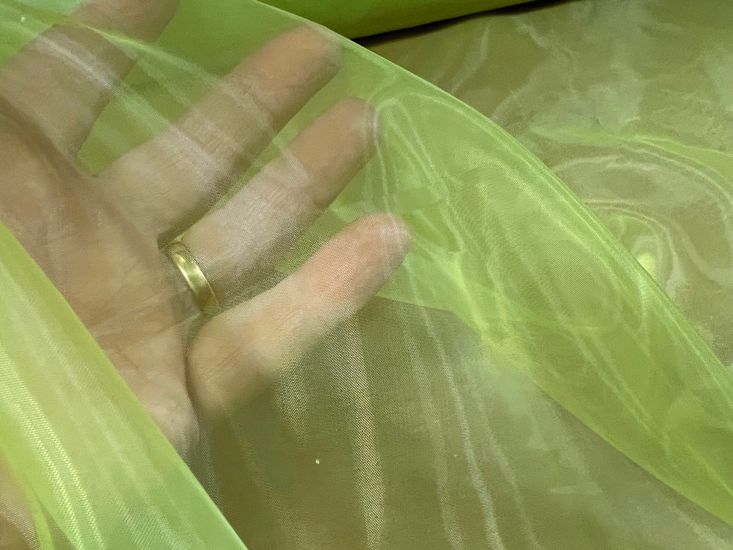 Crystal organza lightweight woven shimmer fabric, per metre - plain - lime green