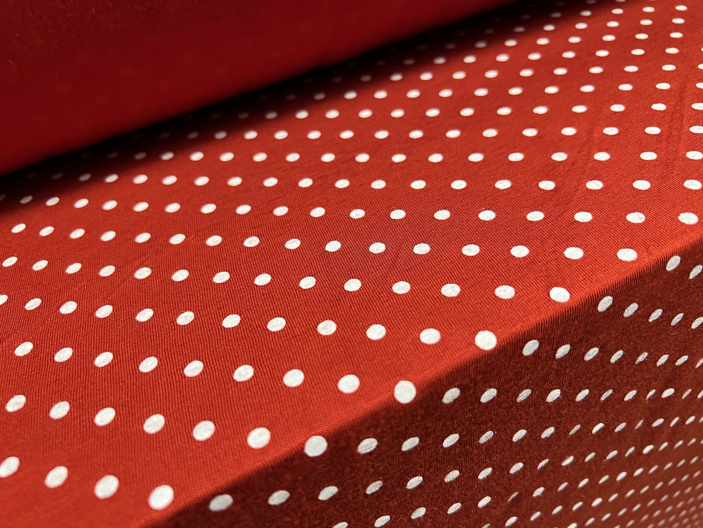 Viscose spandex stretch single jersey fabric, per metre - polka dot print - terracotta