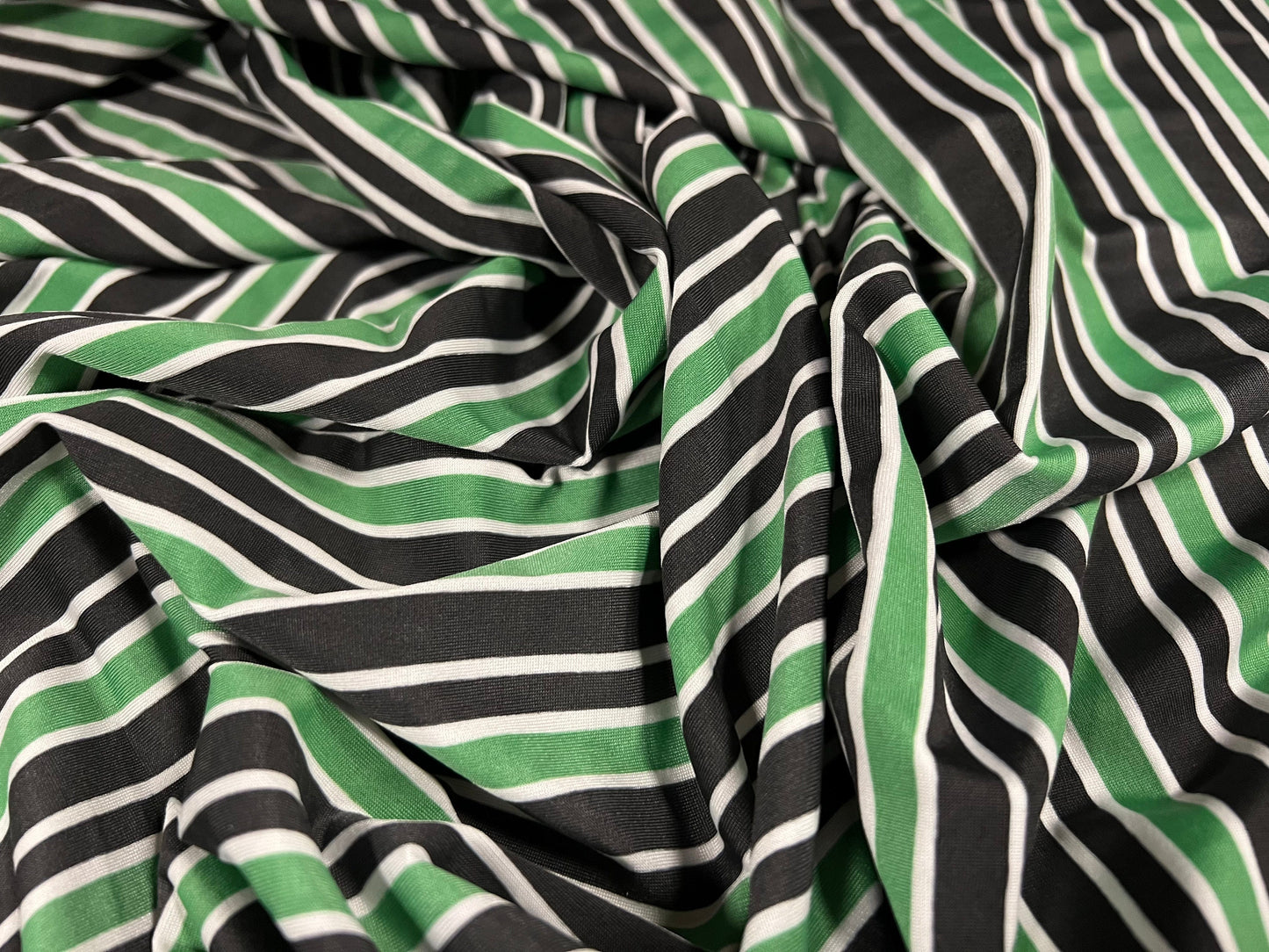Stretch Spandex Single Jersey Fashion Fabric, Per Metre - Stripe - black & green