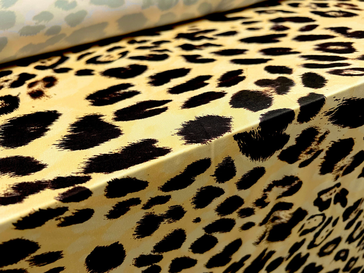 Soft touch stretch spandex jersey fabric, per metre - cheetah animal print - lemon gold
