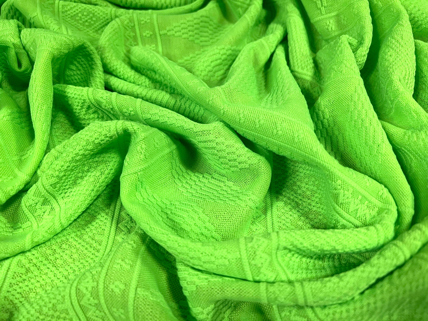 Jacquard double jersey stretch spandex fabric, per metre - Aztec stripe design - neon lime