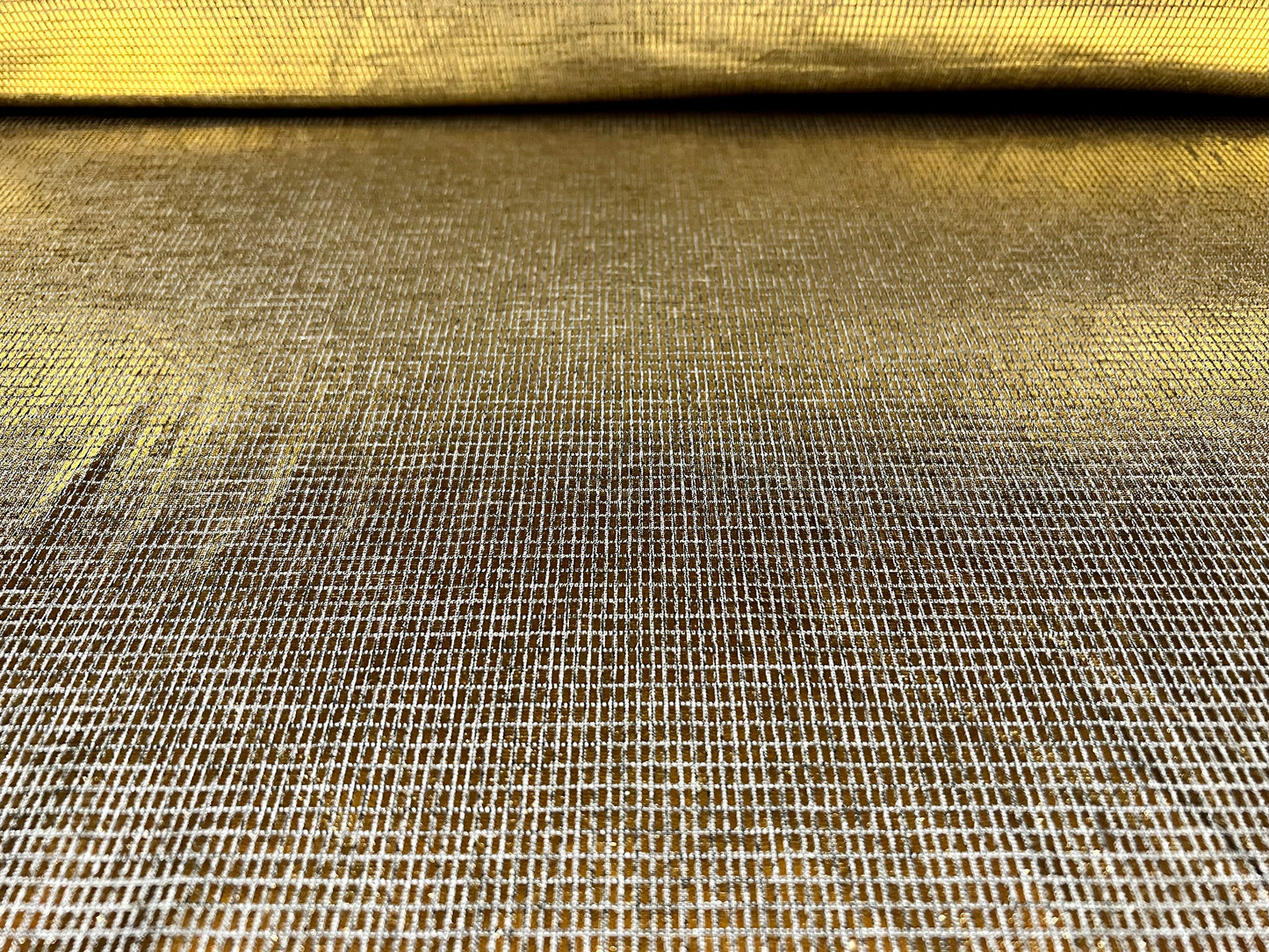 Metallic geometric design single jersey fabric, per metre - gold on grey marl