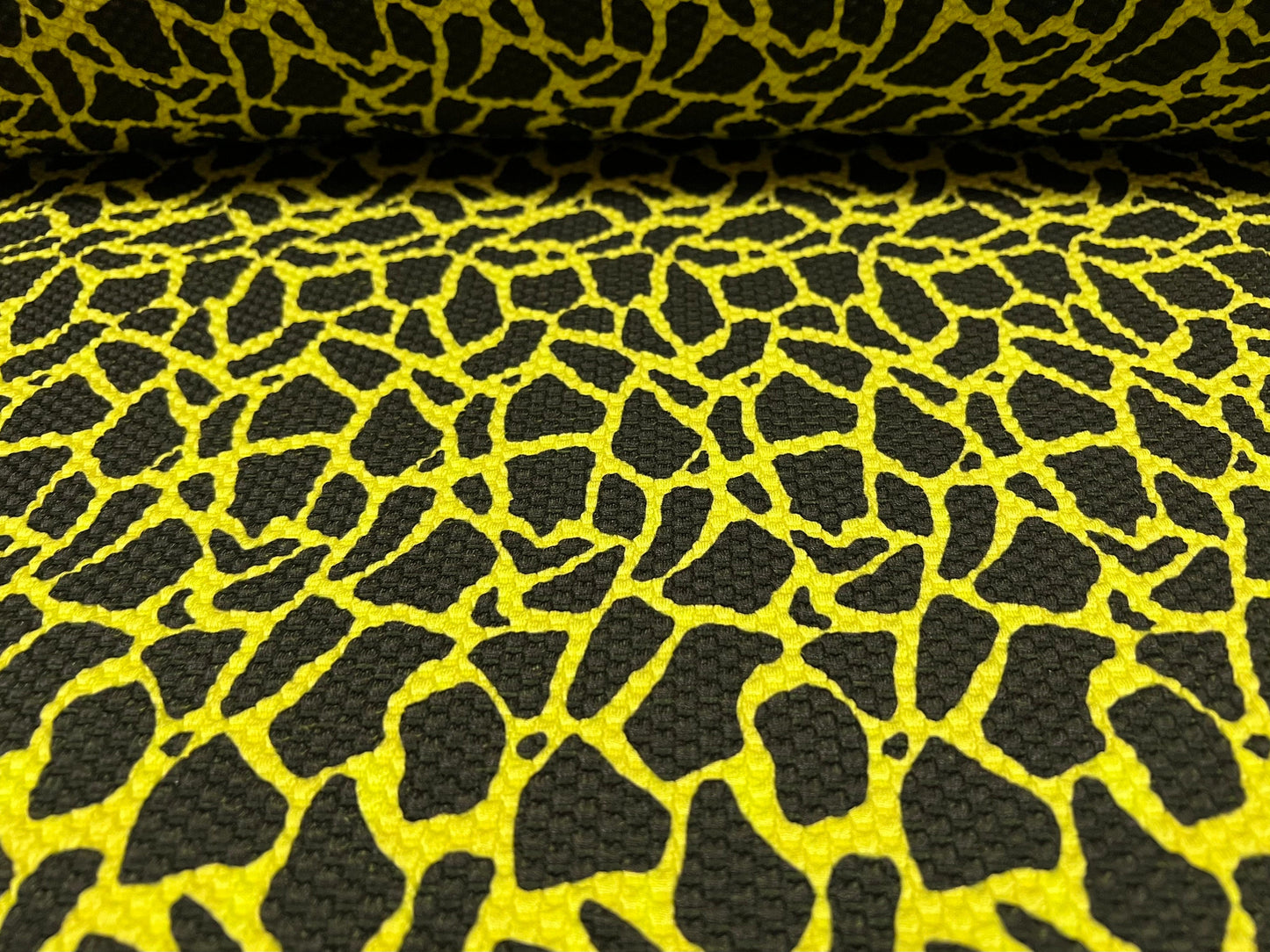 Honeycomb jacquard stretch double jersey fabric, per metre - giraffe animal print - citrus yellow